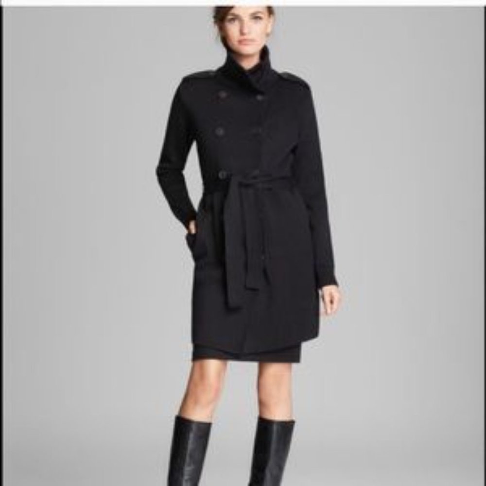 Vince Milano Knit Trench Coat Double Breasted Wool Blend Sweater Dress Black M